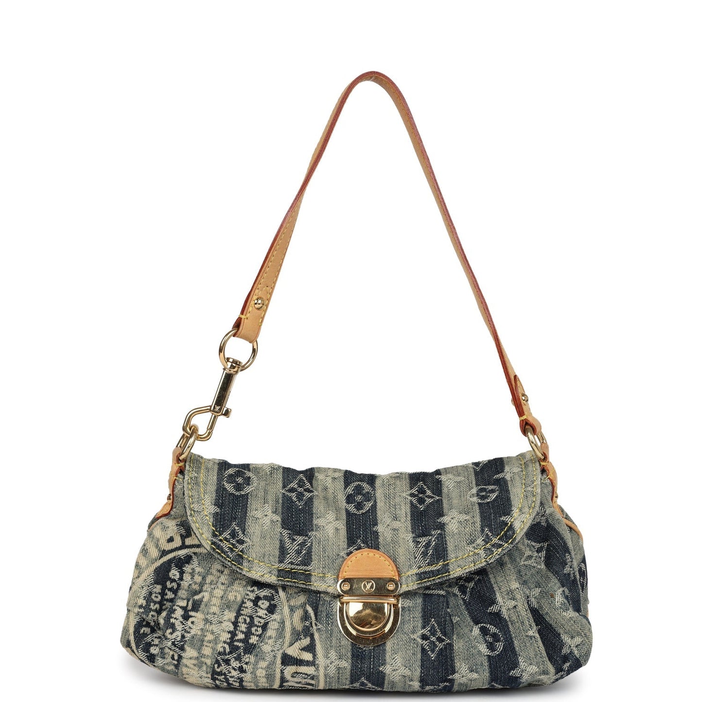 Louis Vuitton Vintage Mini Striped Pleaty Raye Blue Washed Monogram Denim Gold Hardware