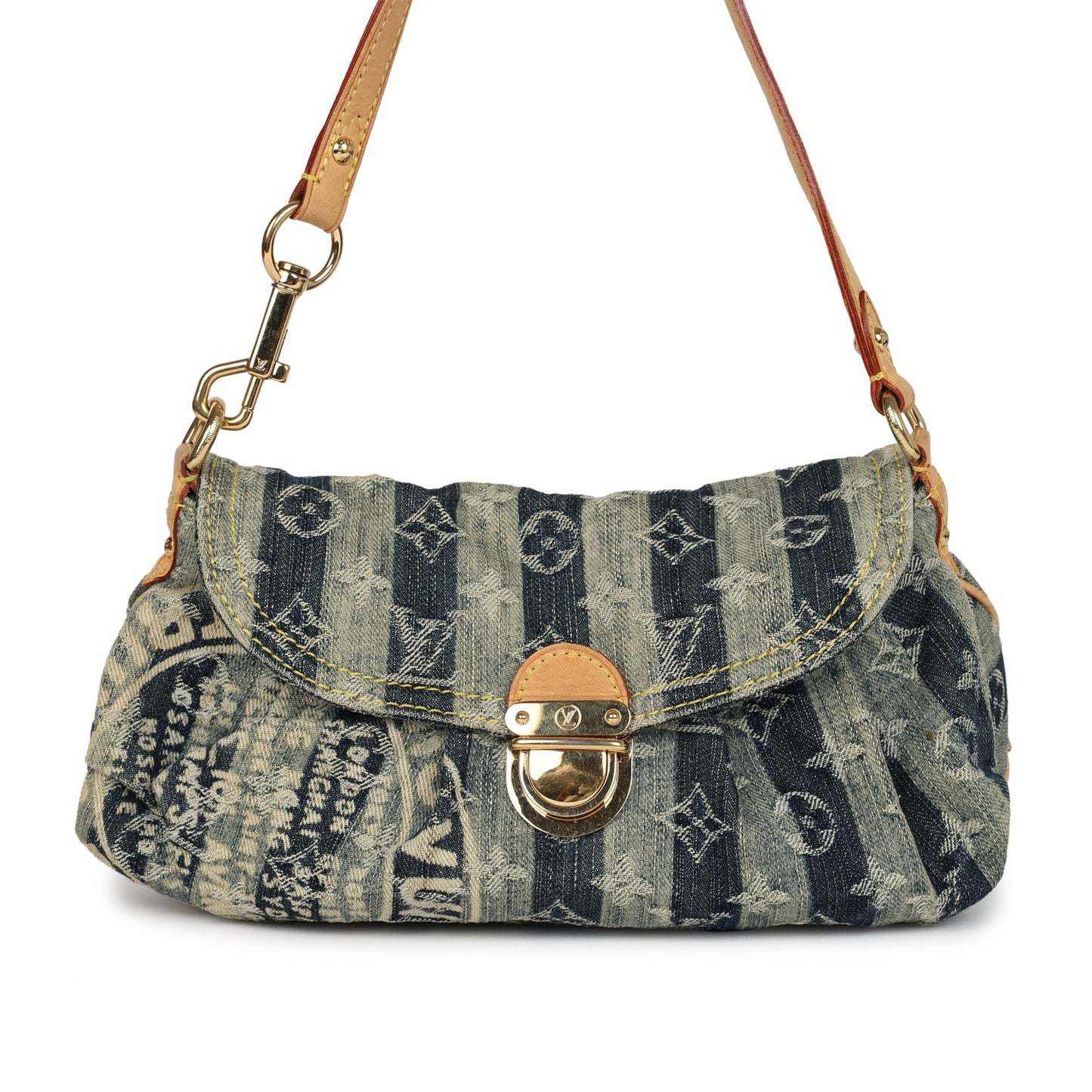Louis Vuitton Vintage Mini Striped Pleaty Raye Blue Washed Monogram Denim Gold Hardware