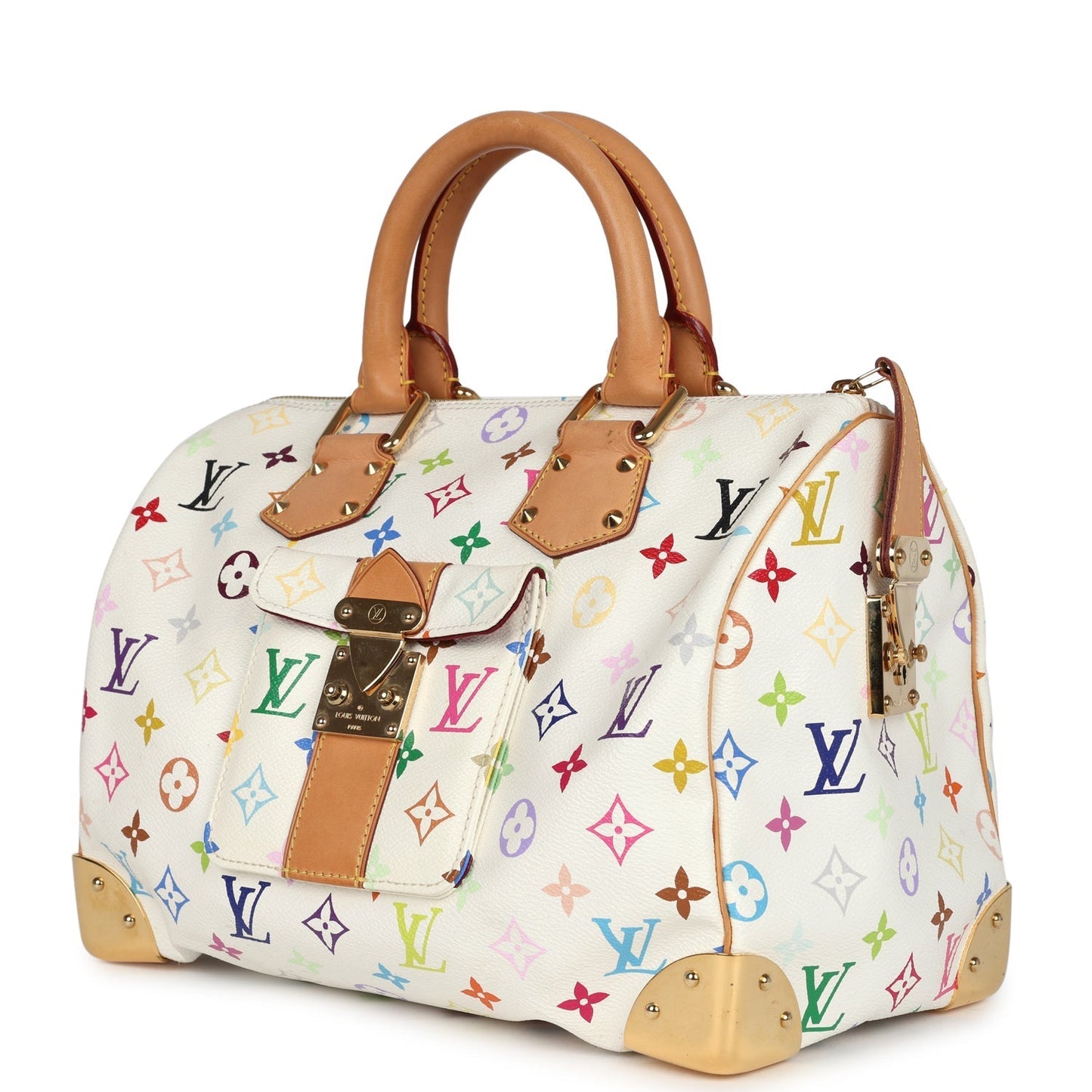 Louis Vuitton x Takashi Murakami Speedy 30 White Multicolor Monogram Gold Hardware