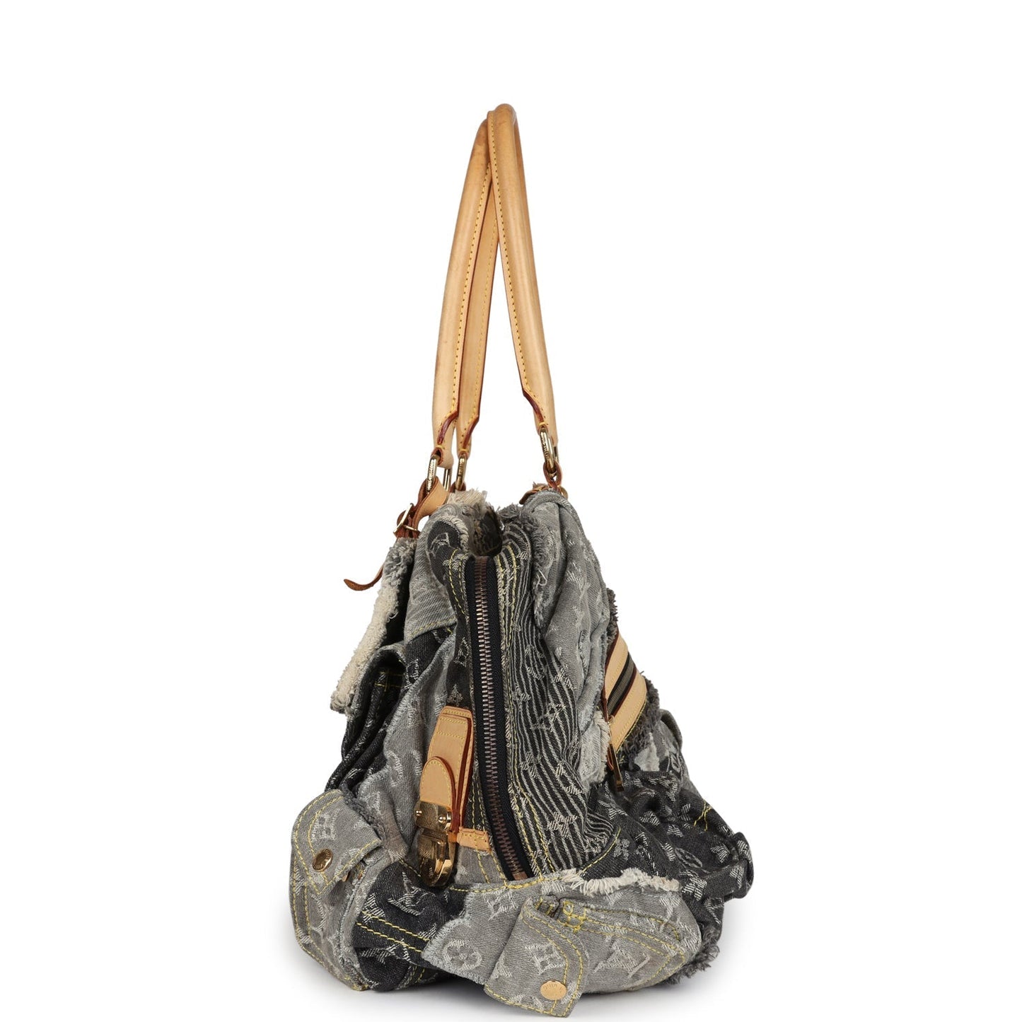 Louis Vuitton Patchwork Bowly Bag Grey Monogram Denim Gold Hardware