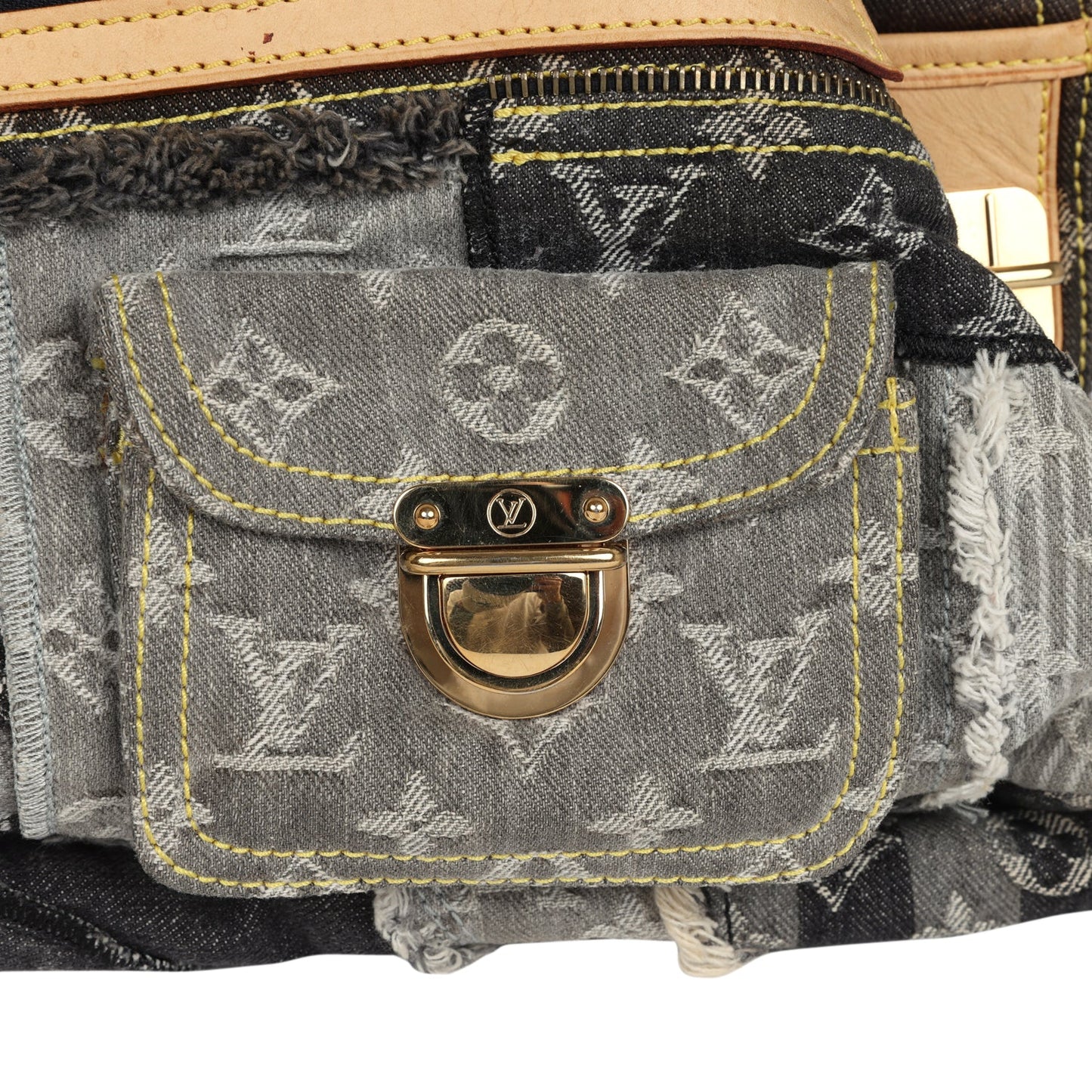 Louis Vuitton Patchwork Bowly Bag Grey Monogram Denim Gold Hardware