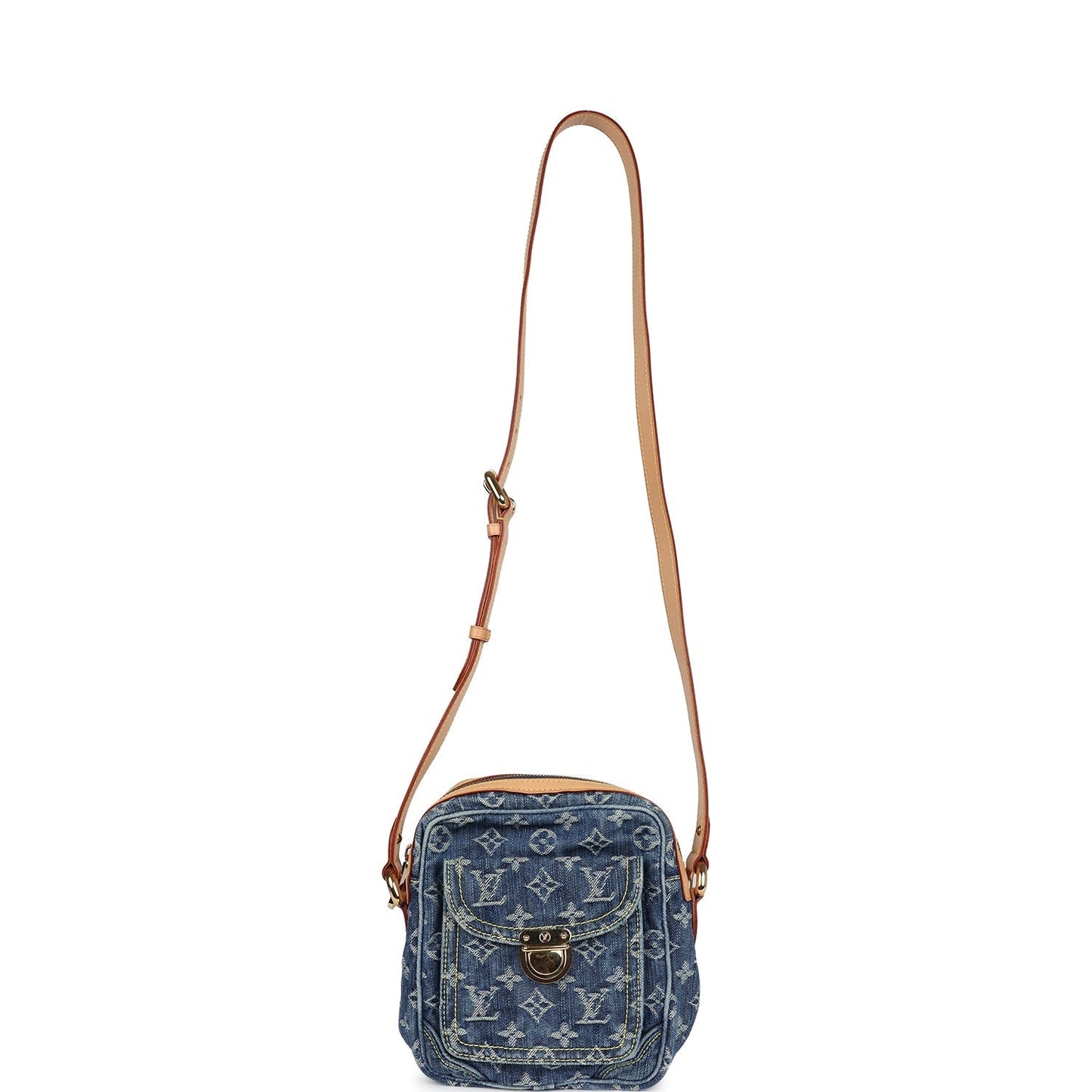 Louis Vuitton Camera Crossbody Bag Blue Monogram Denim Gold Hardware