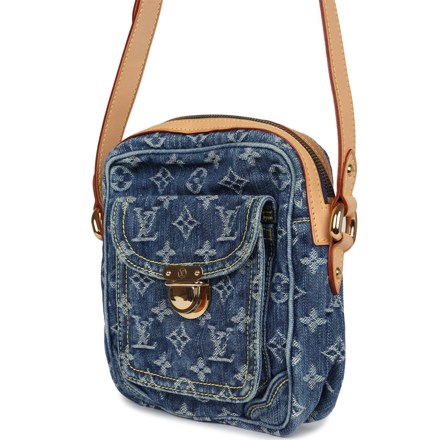 Louis Vuitton Camera Crossbody Bag Blue Monogram Denim Gold Hardware