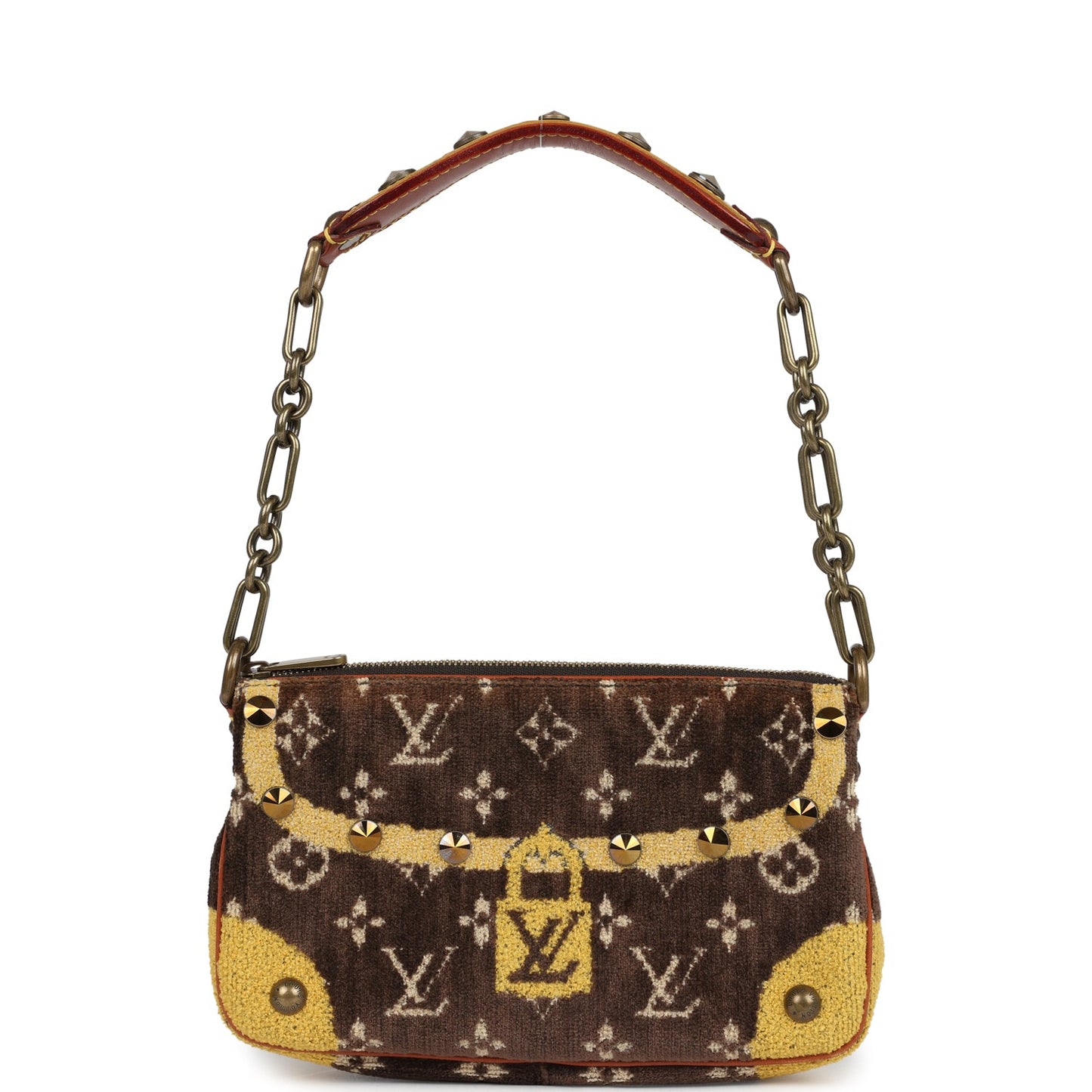 Louis Vuitton Vintage Trompe L'Oeil Pochette Brown and Yellow Velvet Brass Hardware