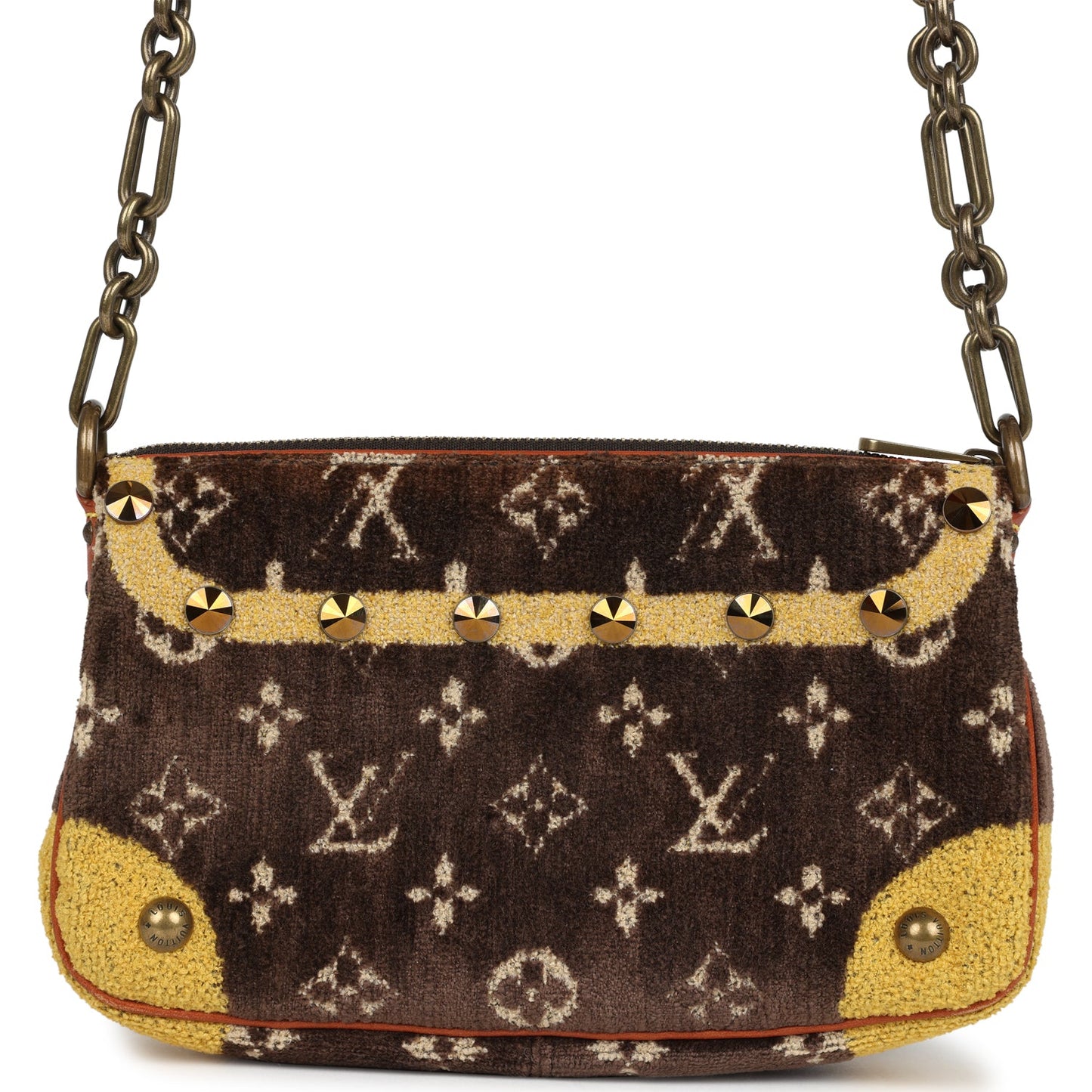 Louis Vuitton Vintage Trompe L'Oeil Pochette Brown and Yellow Velvet Brass Hardware