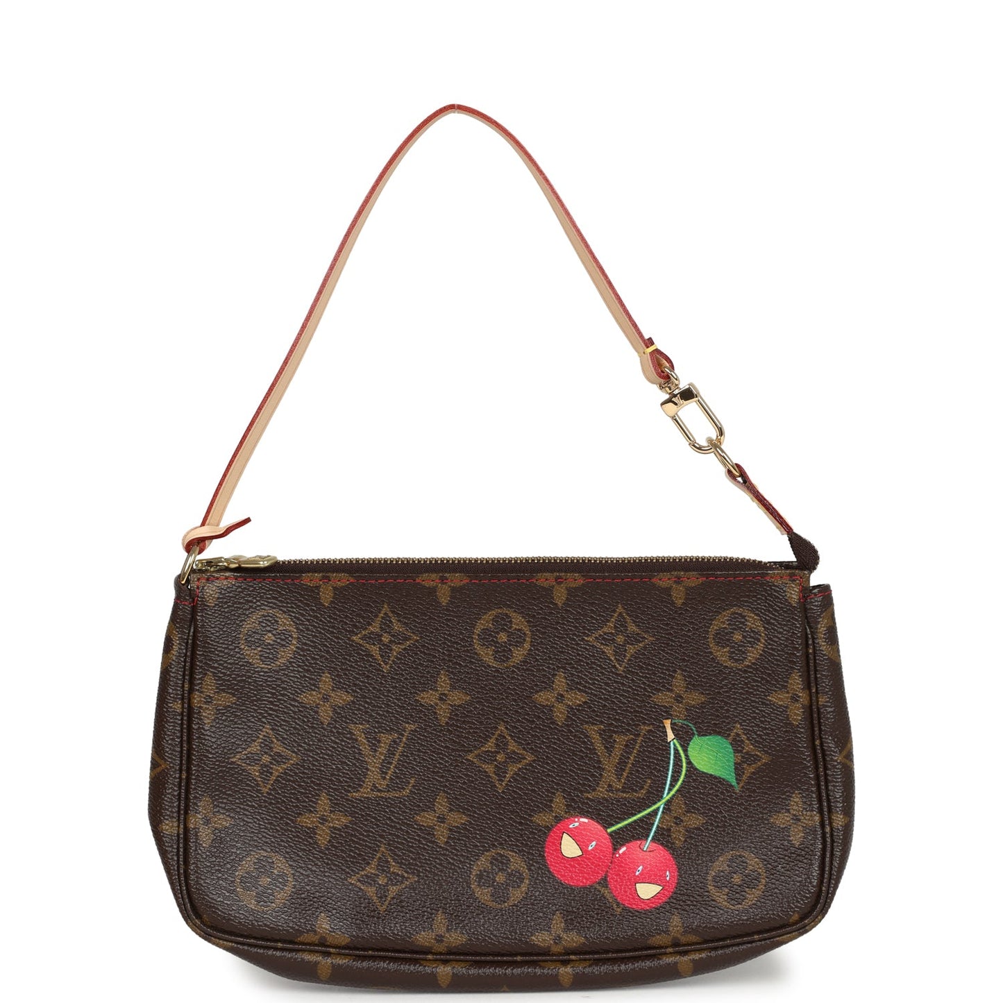 Louis Vuitton Vintage X Takashi Murakami Pochette Accessories Brown and Red Monogram Cerises Gold Hardware