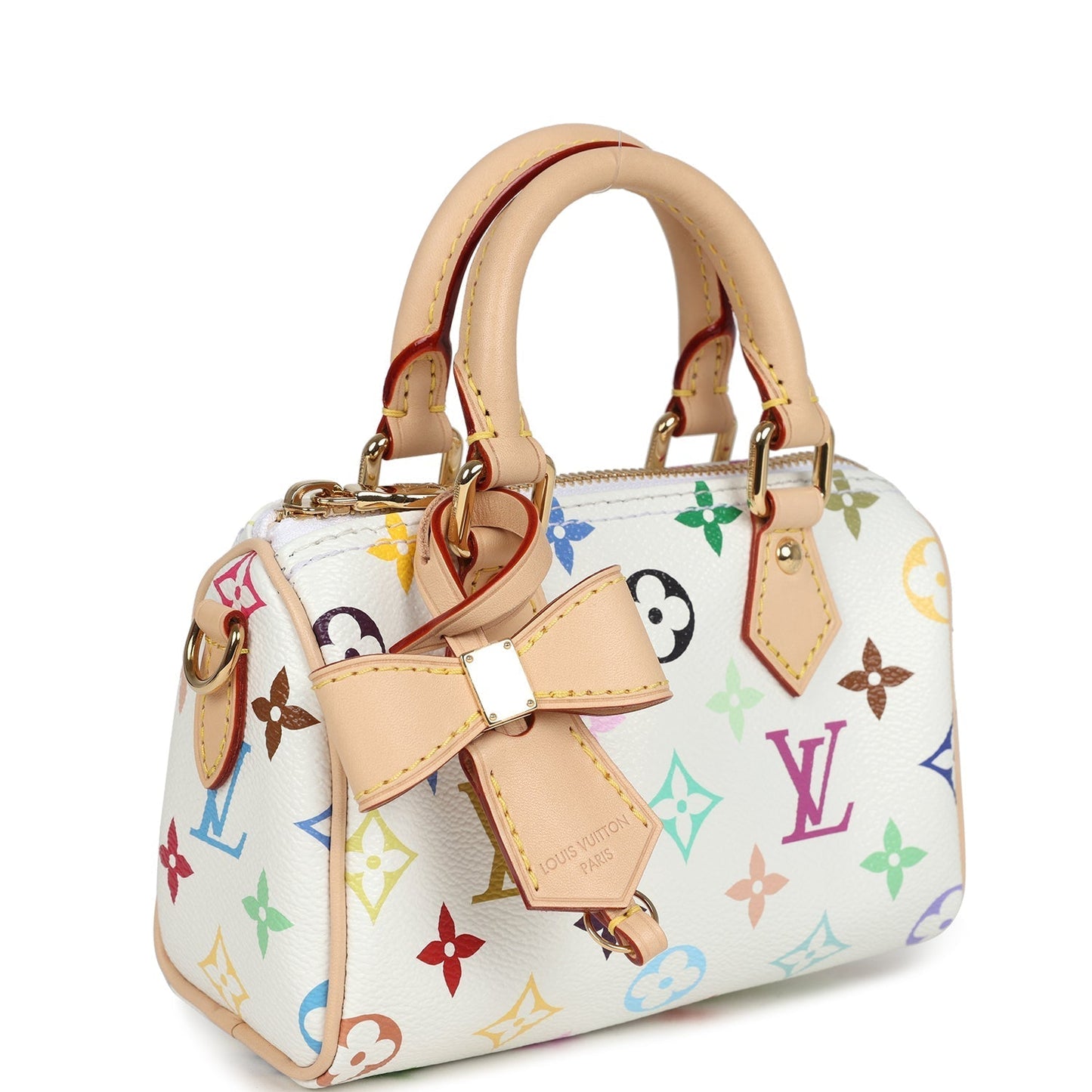 Louis Vuitton X Murakami Nano Speedy Bag White Multicolor Monogram Gold Hardware