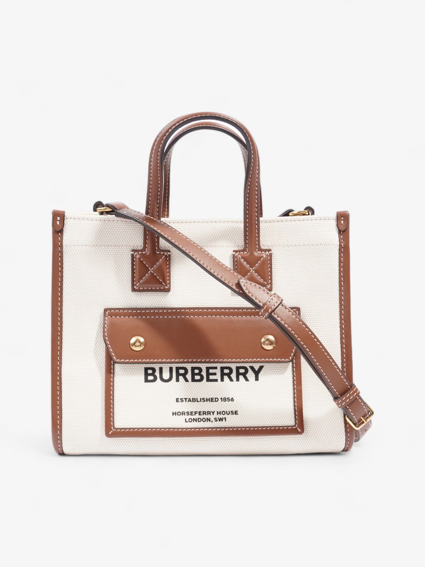 Burberry Freya Horseferry Tote Natural / Tan Cotton Mini