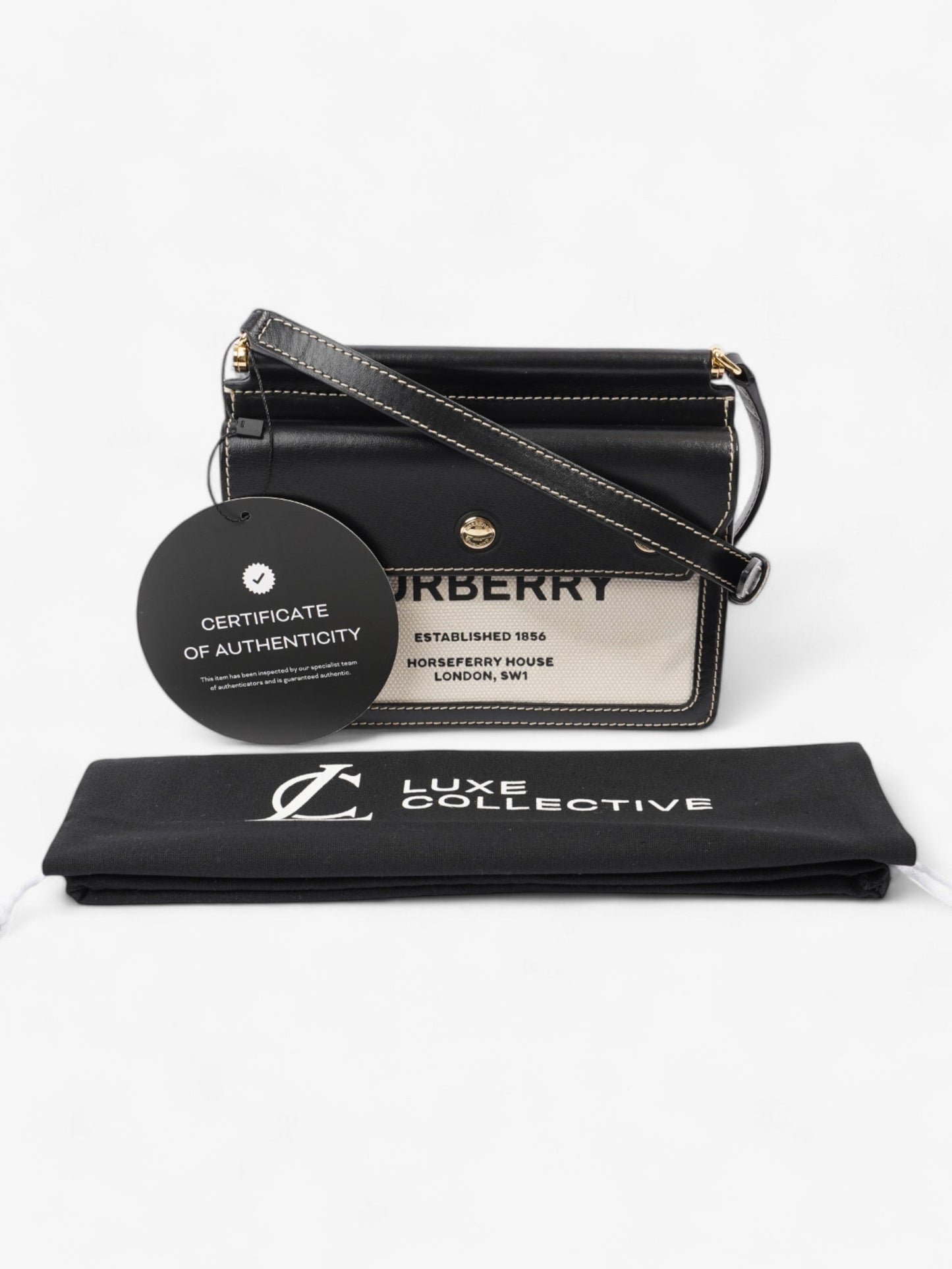 Burberry Horseferry Print Title Bag Beige / Black Canvas Mini