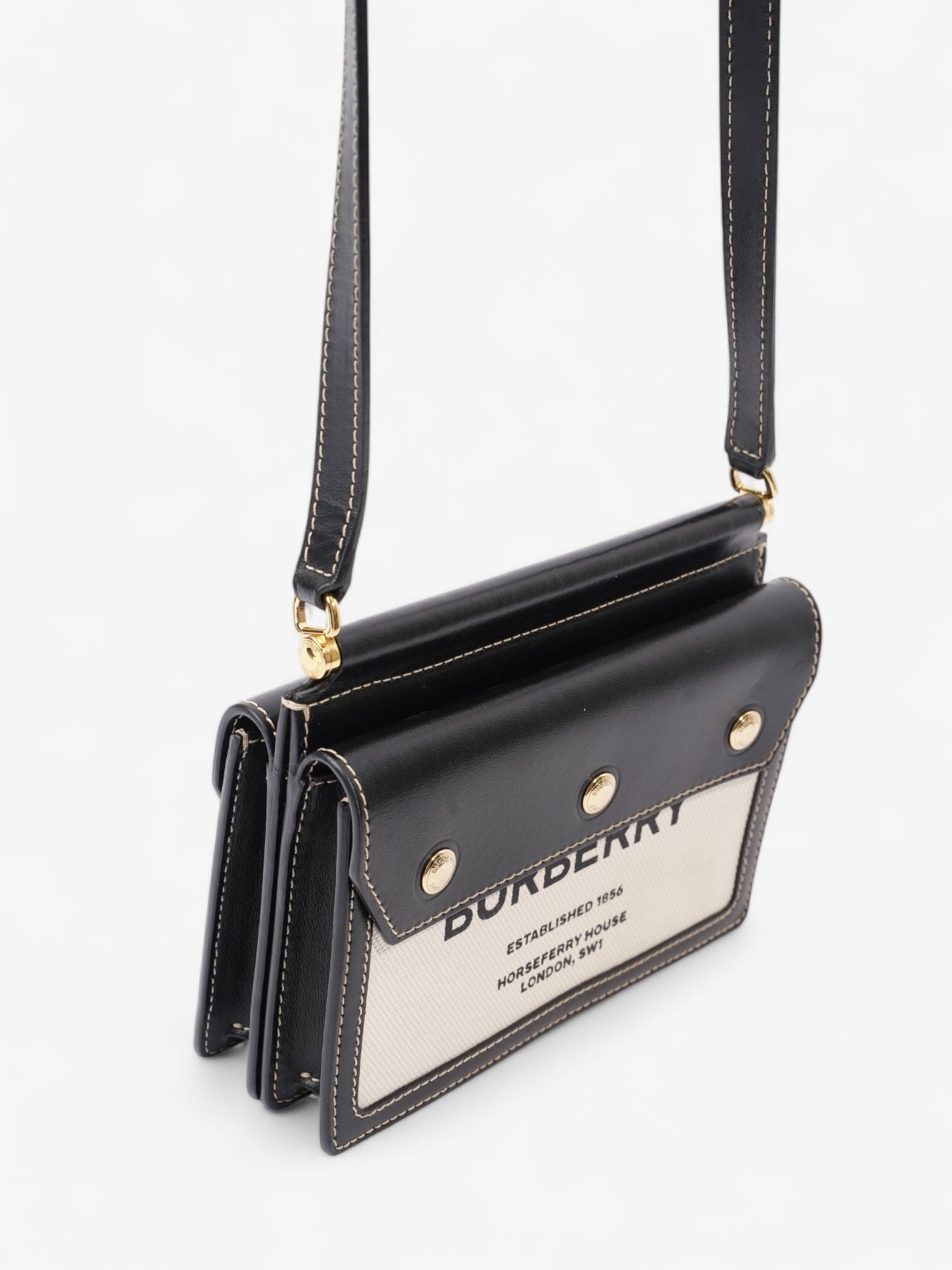 Burberry Horseferry Print Title Bag Beige / Black Canvas Mini