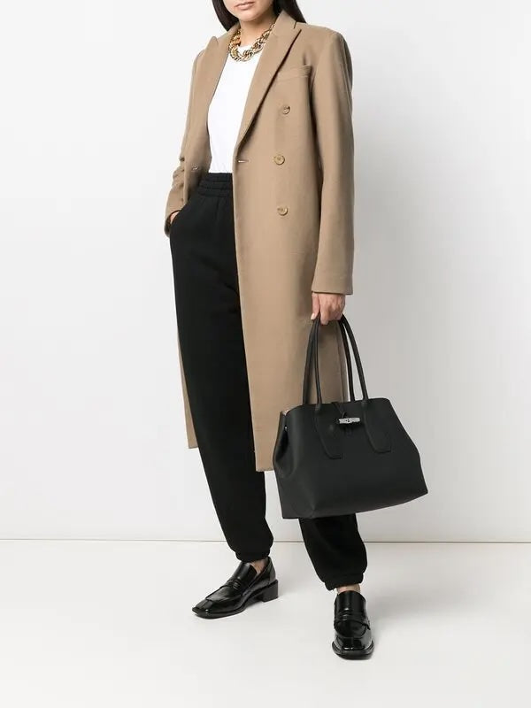 LONGCHAMP ROSEAU GRAINED CALFSKIN LEATHER MEDIUM TOTE BAG