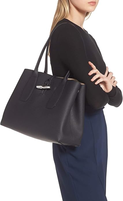 LONGCHAMP ROSEAU GRAINED CALFSKIN LEATHER MEDIUM TOTE BAG