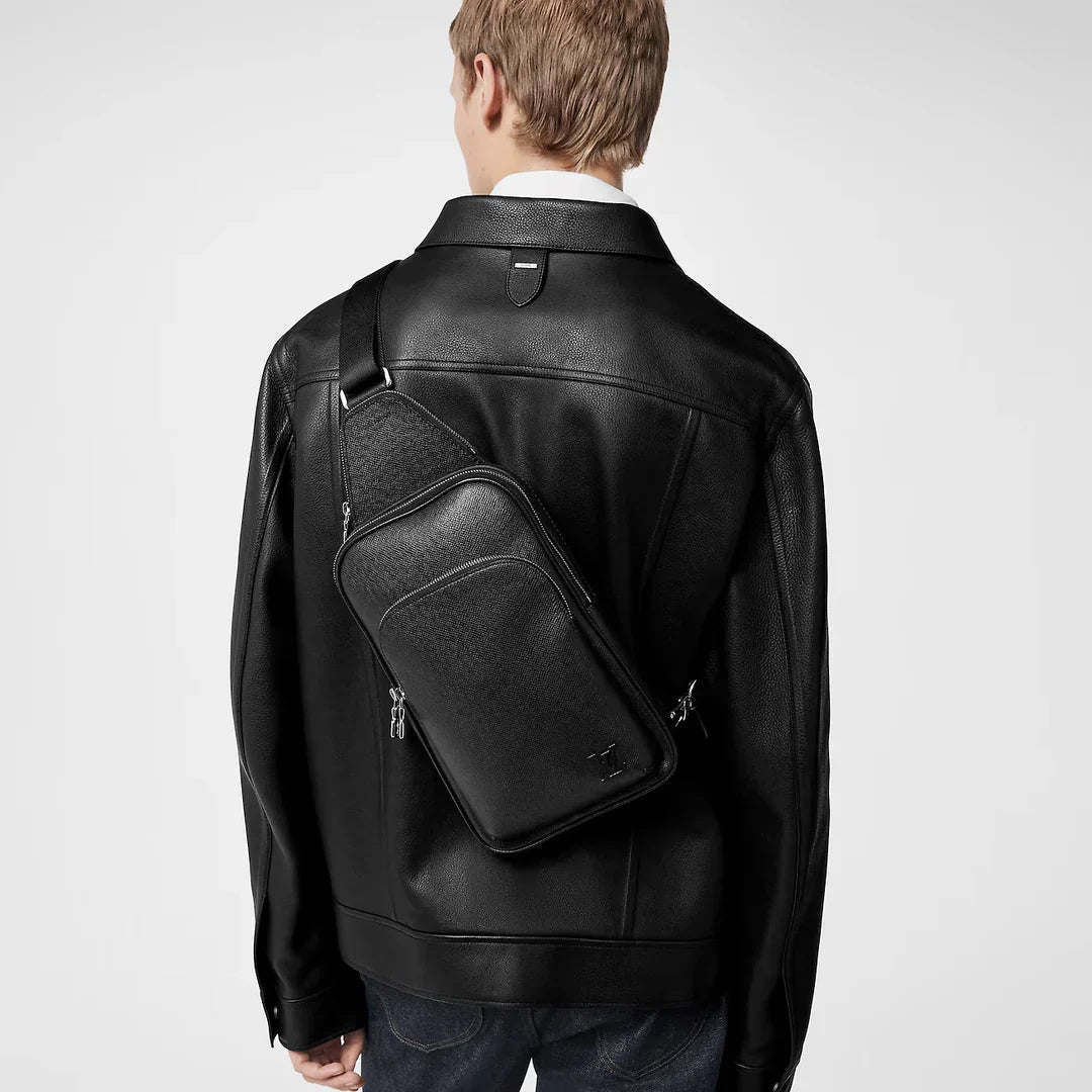 LOUIS VUITTON AVENUE BLACK TAIGA LEATHER SLING BAG