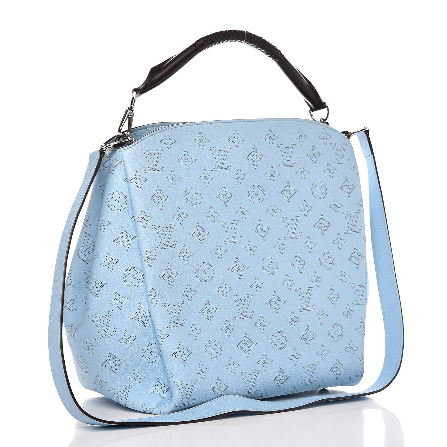 LOUIS VUITTON MONOGRAM MAHINA LEATHER BABYLONE PM  BAG IN ICE BLUE