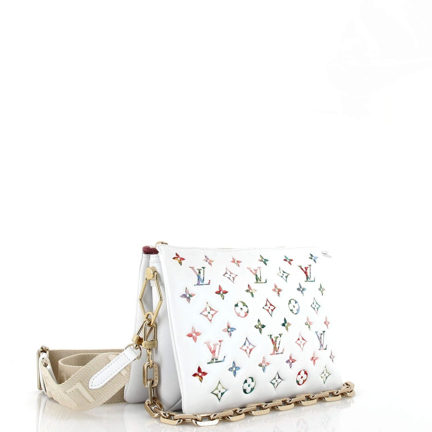 LOUIS VUITTON MULTICOLOR FLOWER MONOGRAM EMBOSSED LAMBSKIN COUSSIN PM BAG