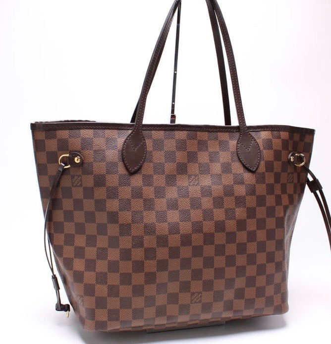 LOUIS VUITTON DAMIER EBENE NEVERFULL MM TOTE BAG CERISE RED