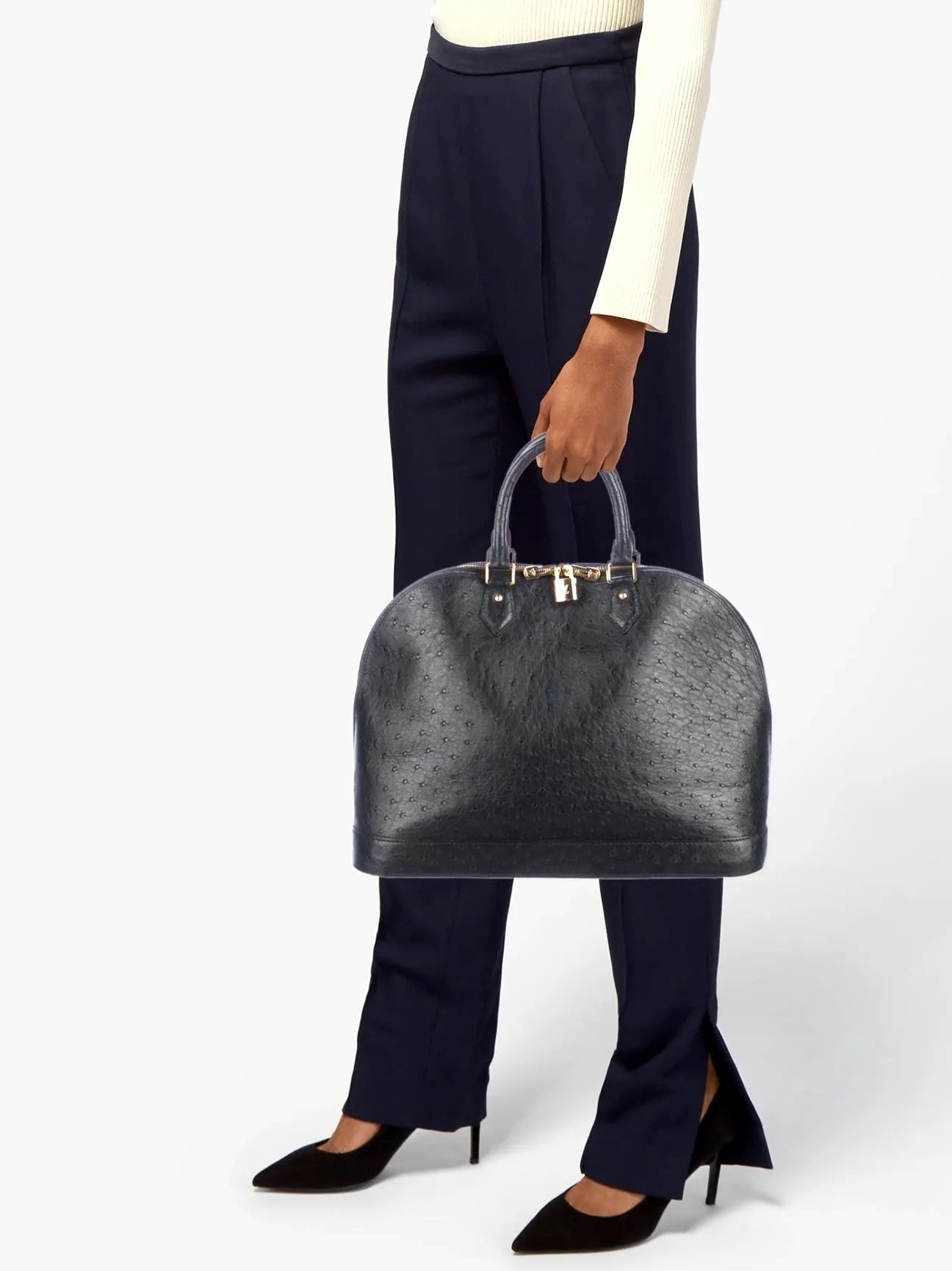 LOUIS VUITTON OSTRICH LEATHER ALMA GM HANDBAG