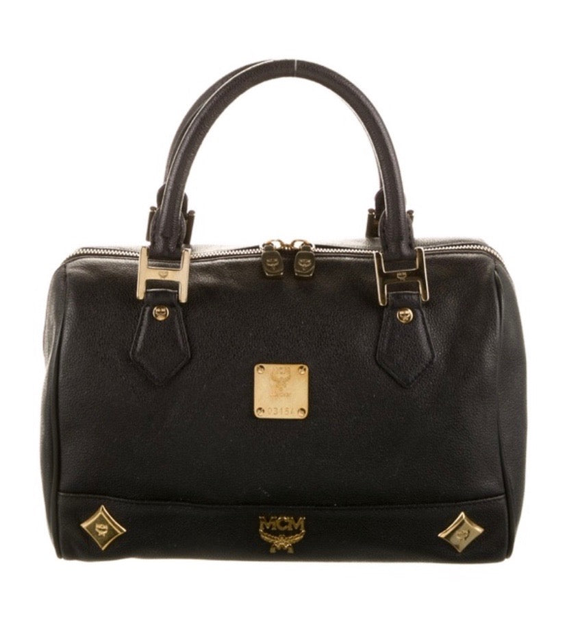 MCM STUDDED LEATHER HERITAGE SMALL BOSTON BAG