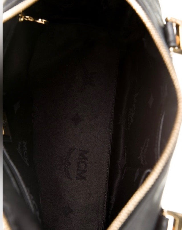 MCM STUDDED LEATHER HERITAGE SMALL BOSTON BAG