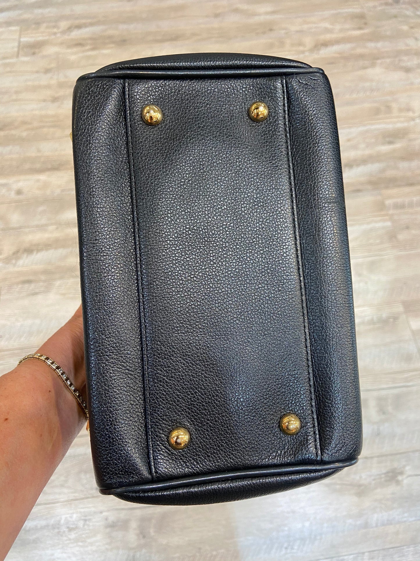 MCM STUDDED LEATHER HERITAGE SMALL BOSTON BAG