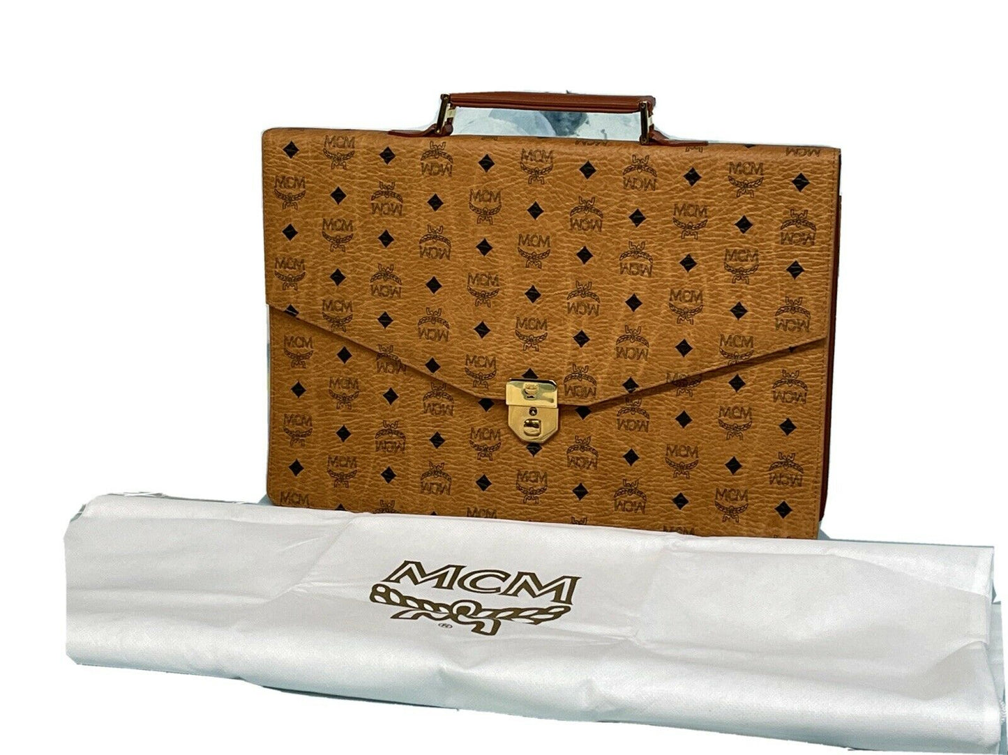 MCM Cognac Vintage Michael Cromer Munchen Logo Briefcase
