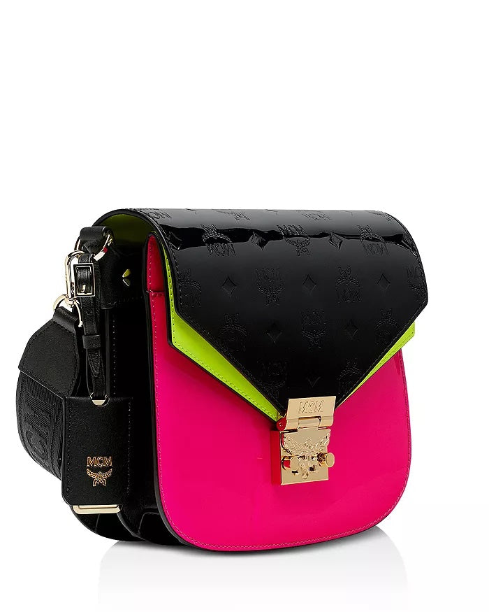 MCM MEDIUM PATRICIA MONOGRAMMED PATENT LEATHER CROSSBODY BAG
