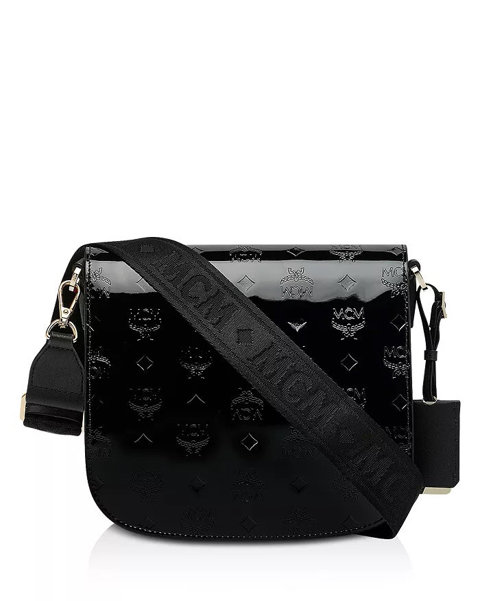 MCM MEDIUM PATRICIA MONOGRAMMED PATENT LEATHER CROSSBODY BAG