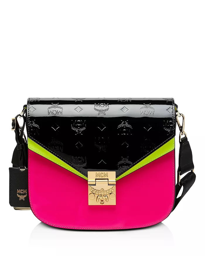 MCM MEDIUM PATRICIA MONOGRAMMED PATENT LEATHER CROSSBODY BAG