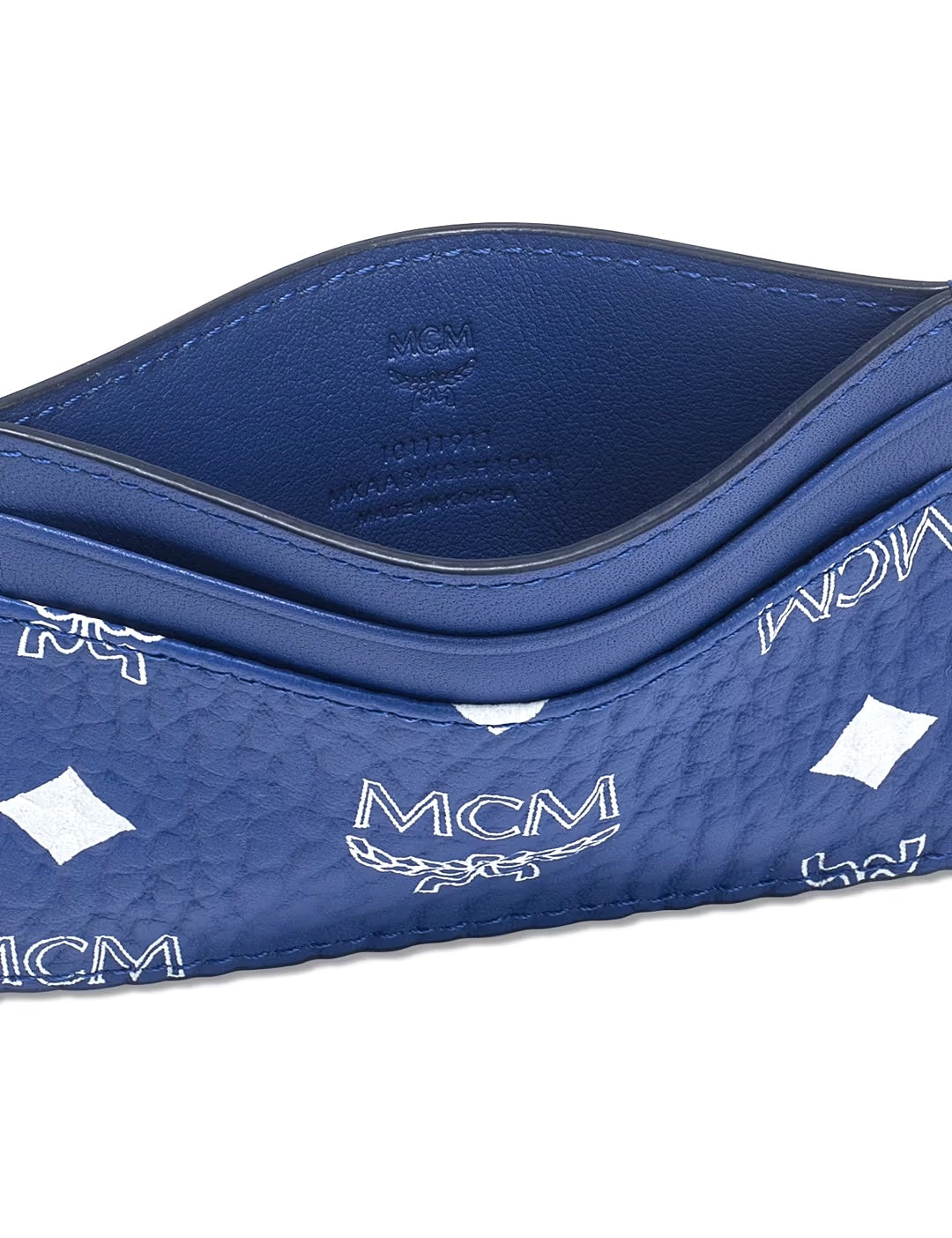 MCM VISETOS NAVY CALFSKIN LEATHER CARD CASE