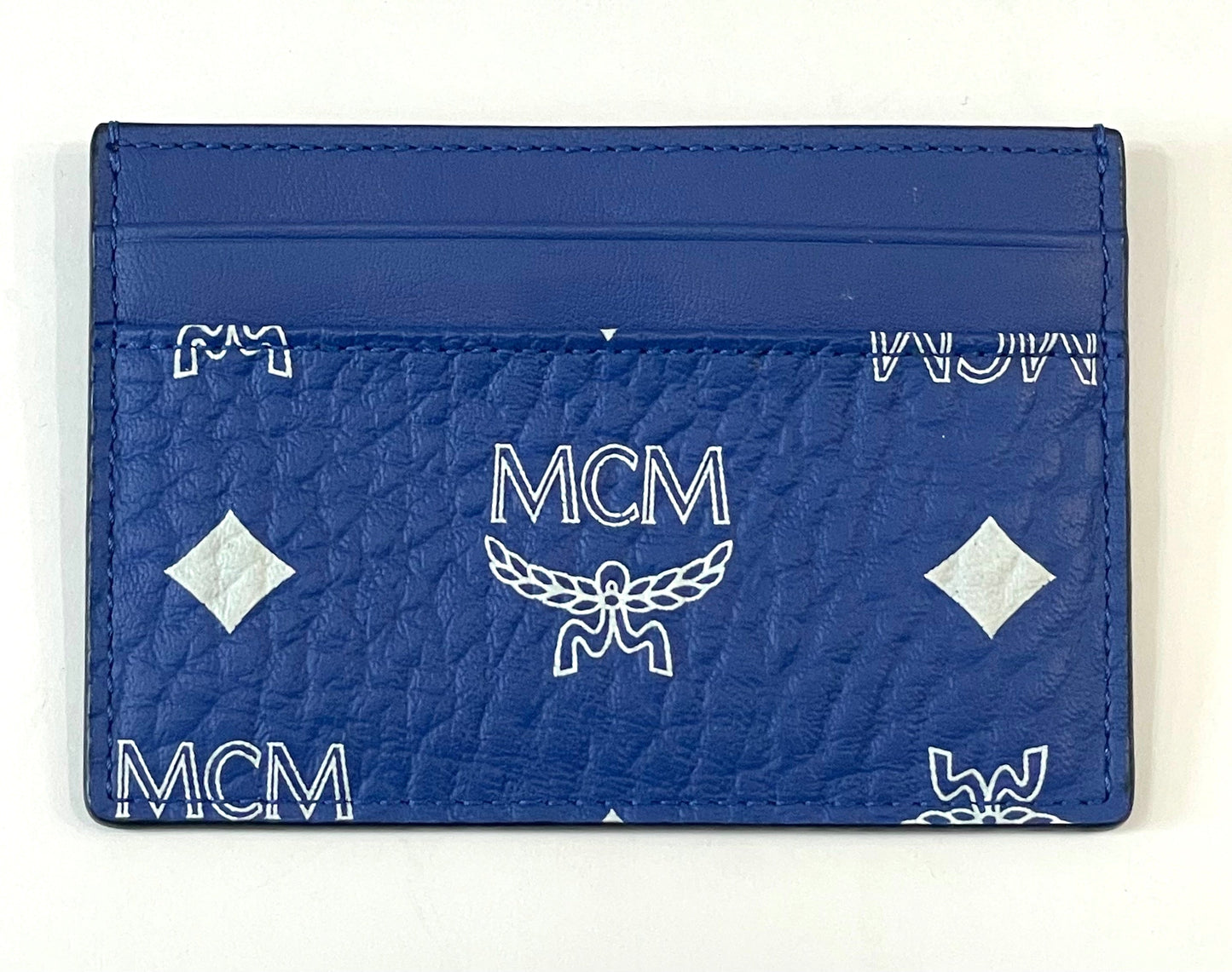 MCM VISETOS NAVY CALFSKIN LEATHER CARD CASE