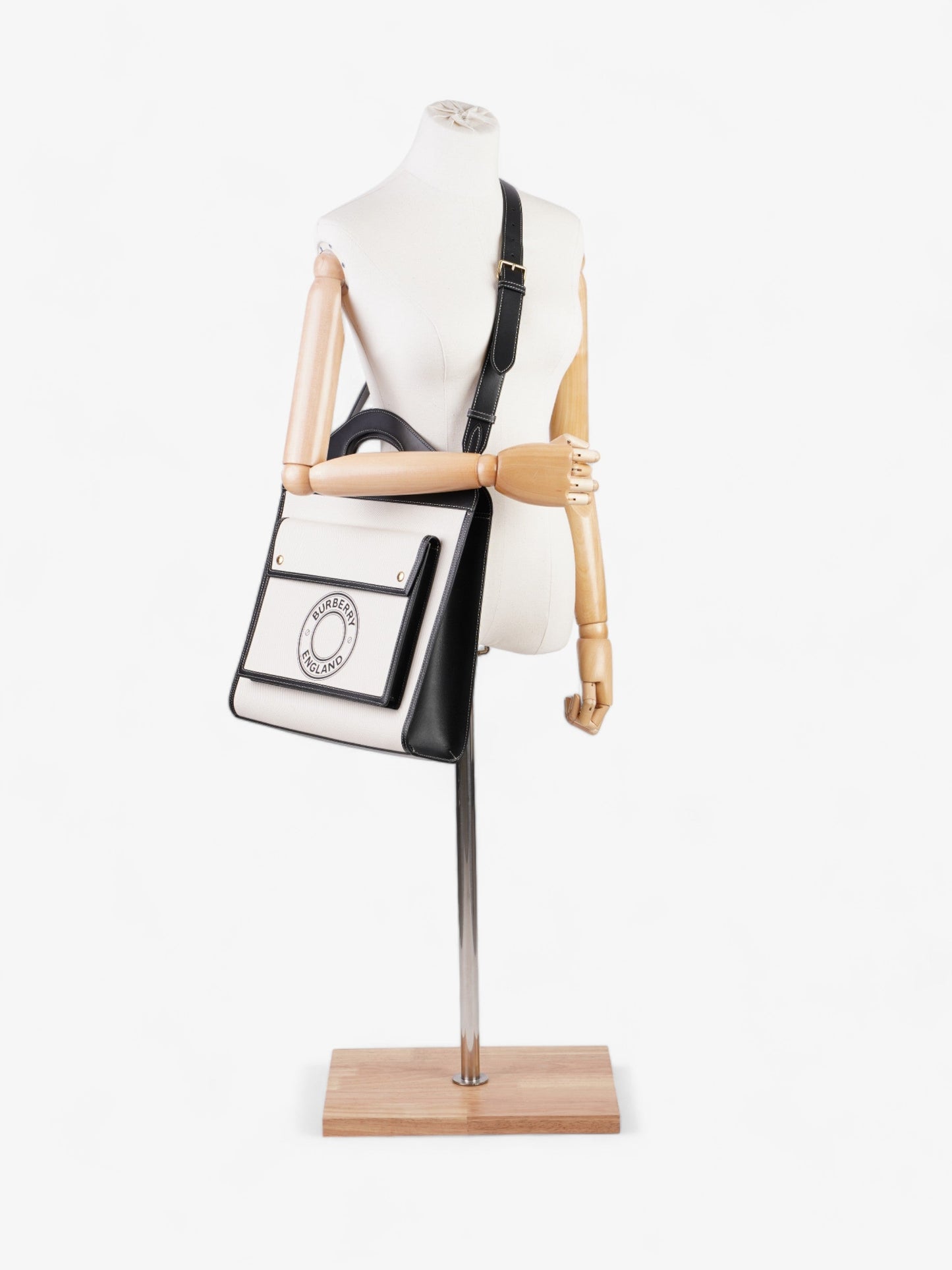 Burberry Pocket Bag Cream / Black Canvas Medium