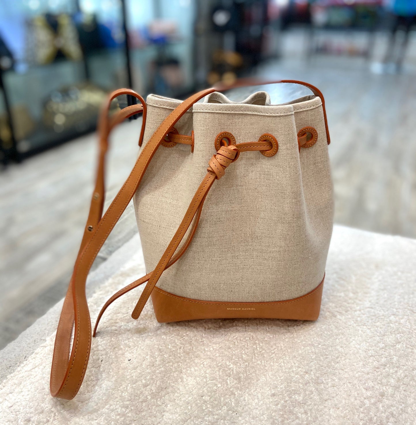 MANSUR GAVRIEL CANVAS CALFSKIN MINI BUCKET BAG