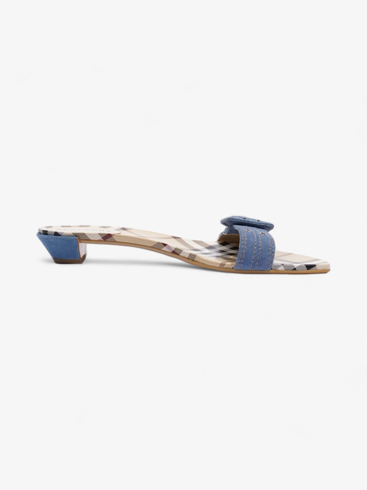 Burberry Suede Buckle Sandals Beige Checkered / Blue Suede EU 38 UK 5