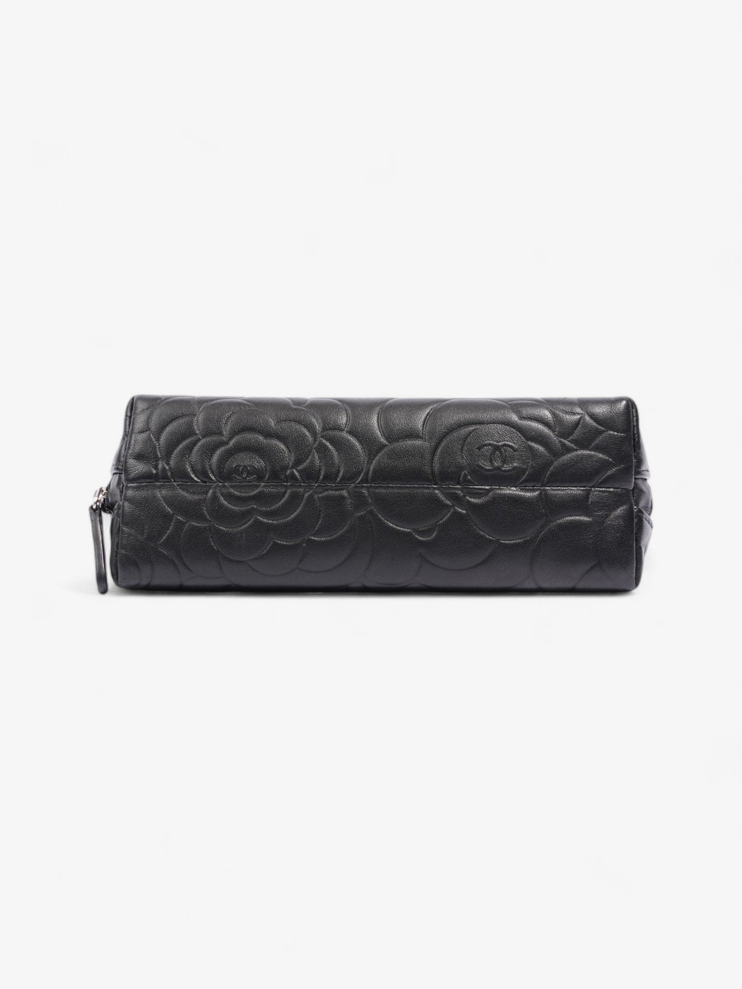 Chanel Camellia Cosmetic Pouch Black Lambskin Leather