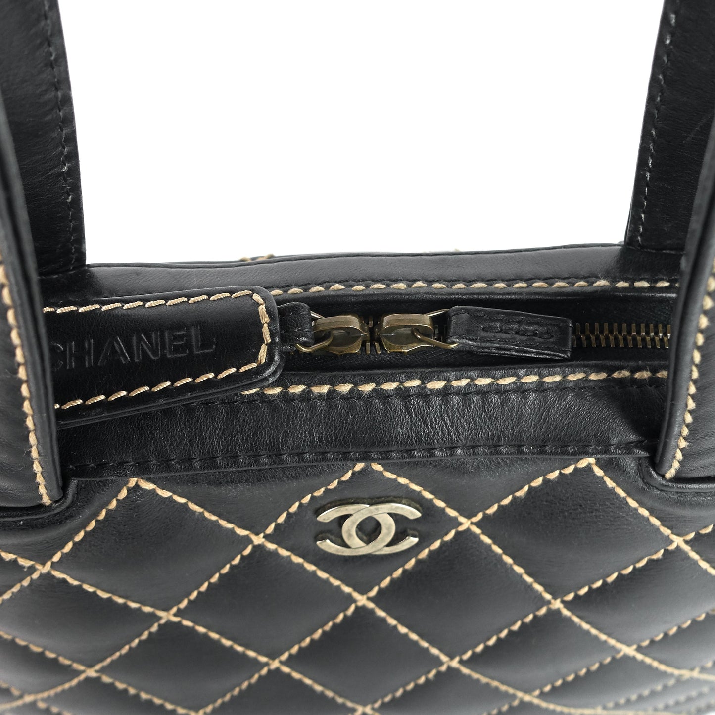 Chanel Surpique Top Handles Calfskin Leather Bowler Bag