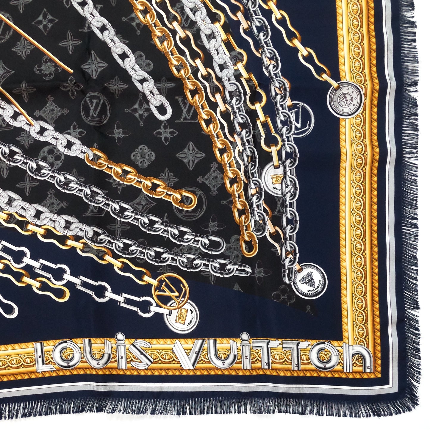 Louis Vuitto Vendome Giant Square Navy Blue Silk Scarf