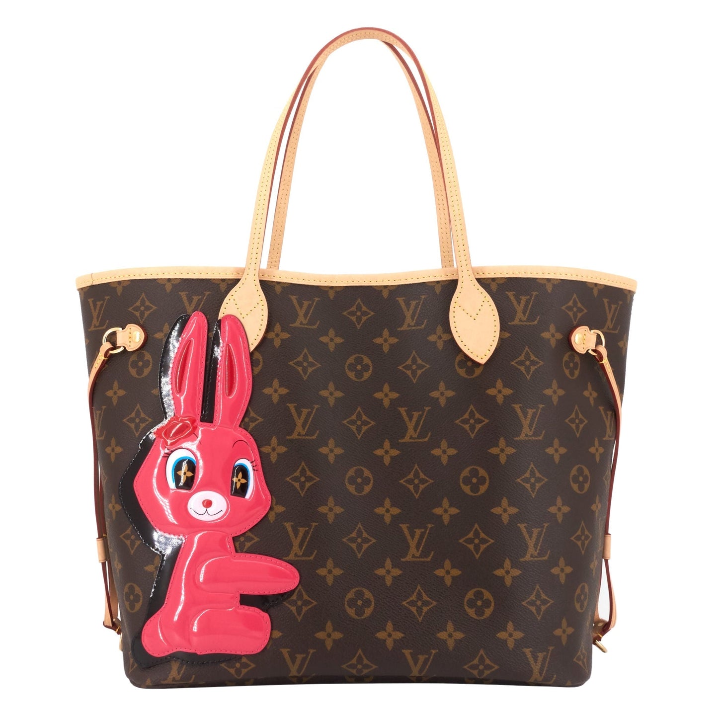 Louis Vuitto Neverfull MM Rabbit Monogram Canvas Bag with Pouch