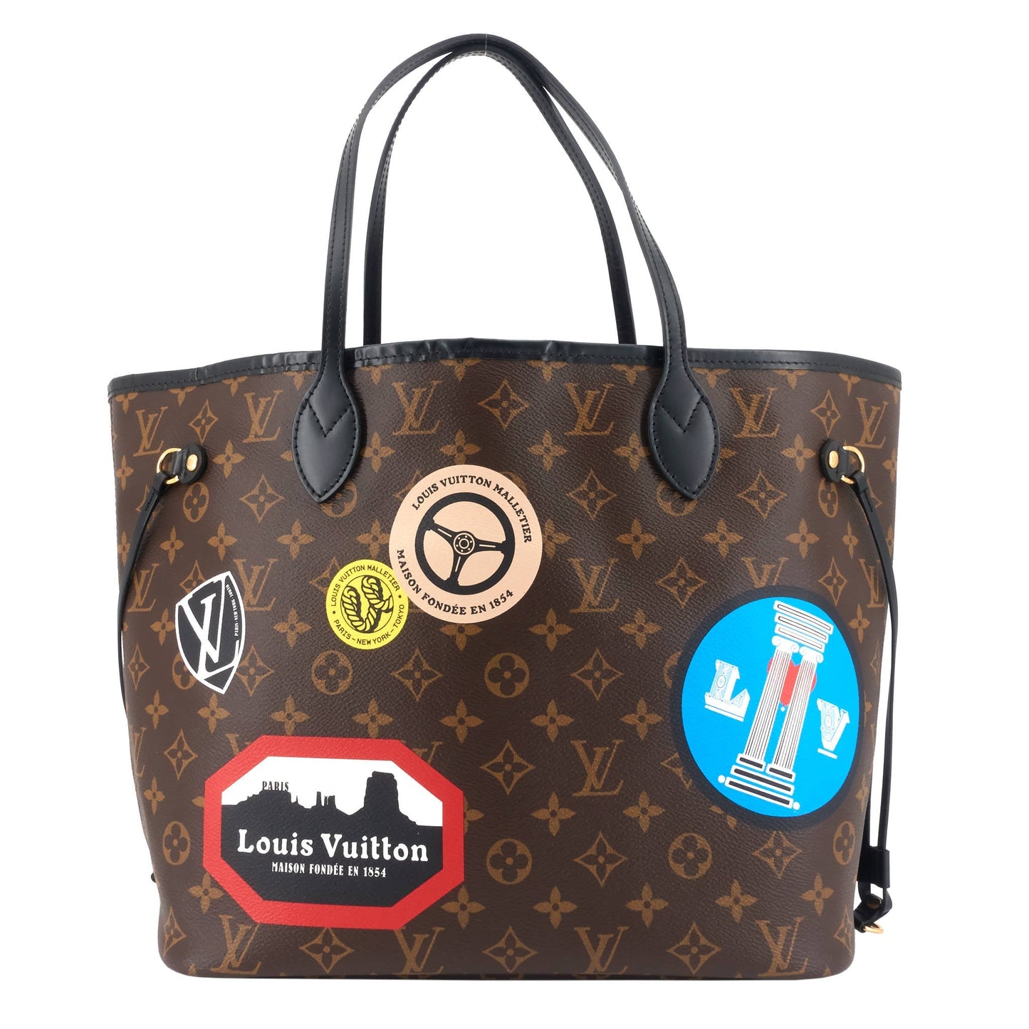 Louis Vuitto Neverfull MM World Tour Monogram Canvas Bag with Pouch