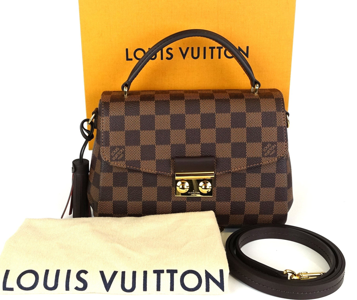 Louis Vuitto Croisette Damier Ebene Canvas Handbag with Strap