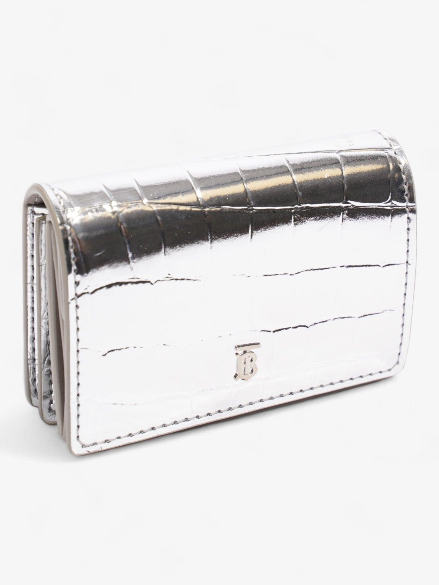 Burberry Jessie Card Holder Silver Embossed Leather
