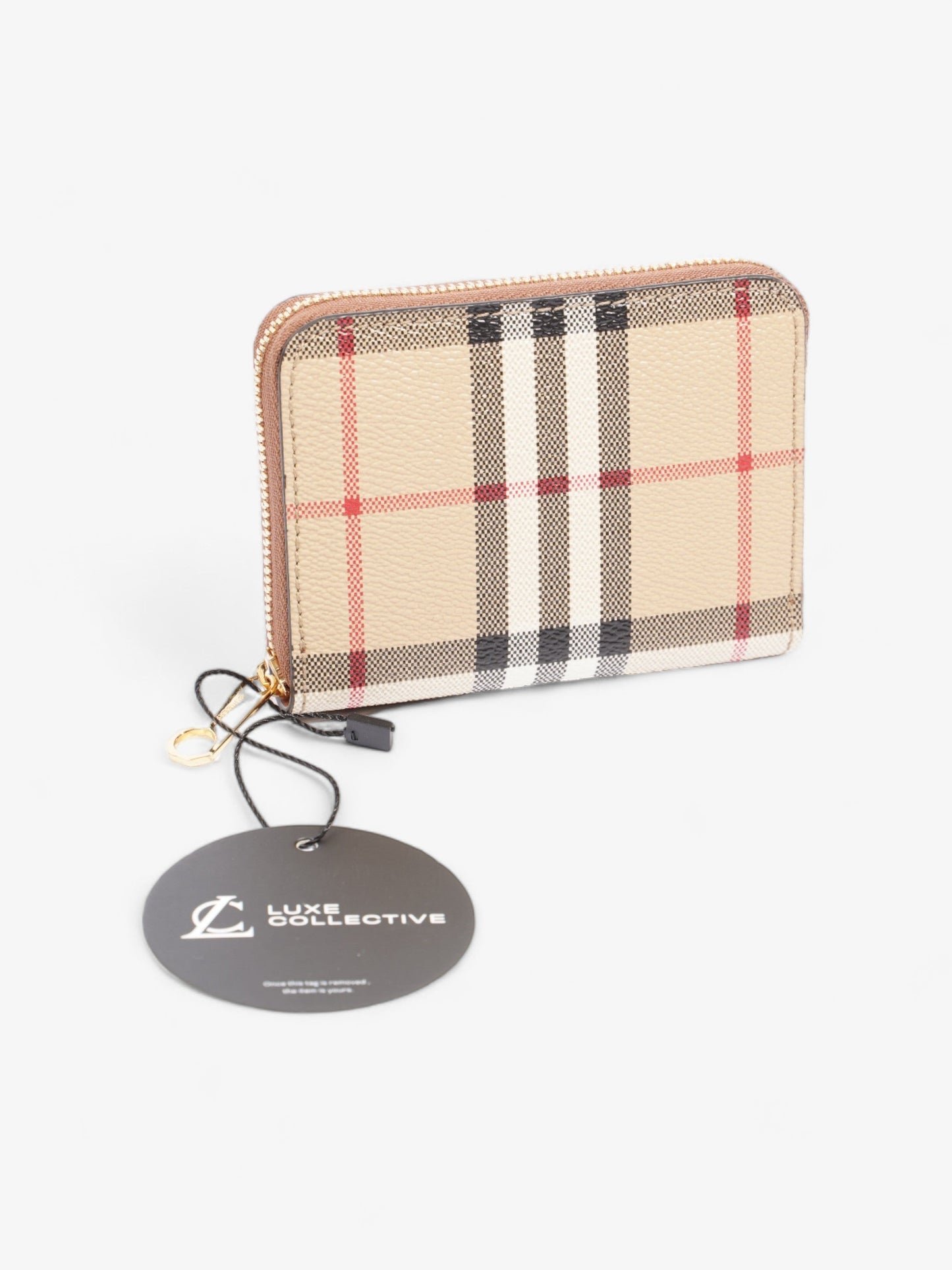 Burberry Small Check Zip Wallet Archive Beige Coated Canvas