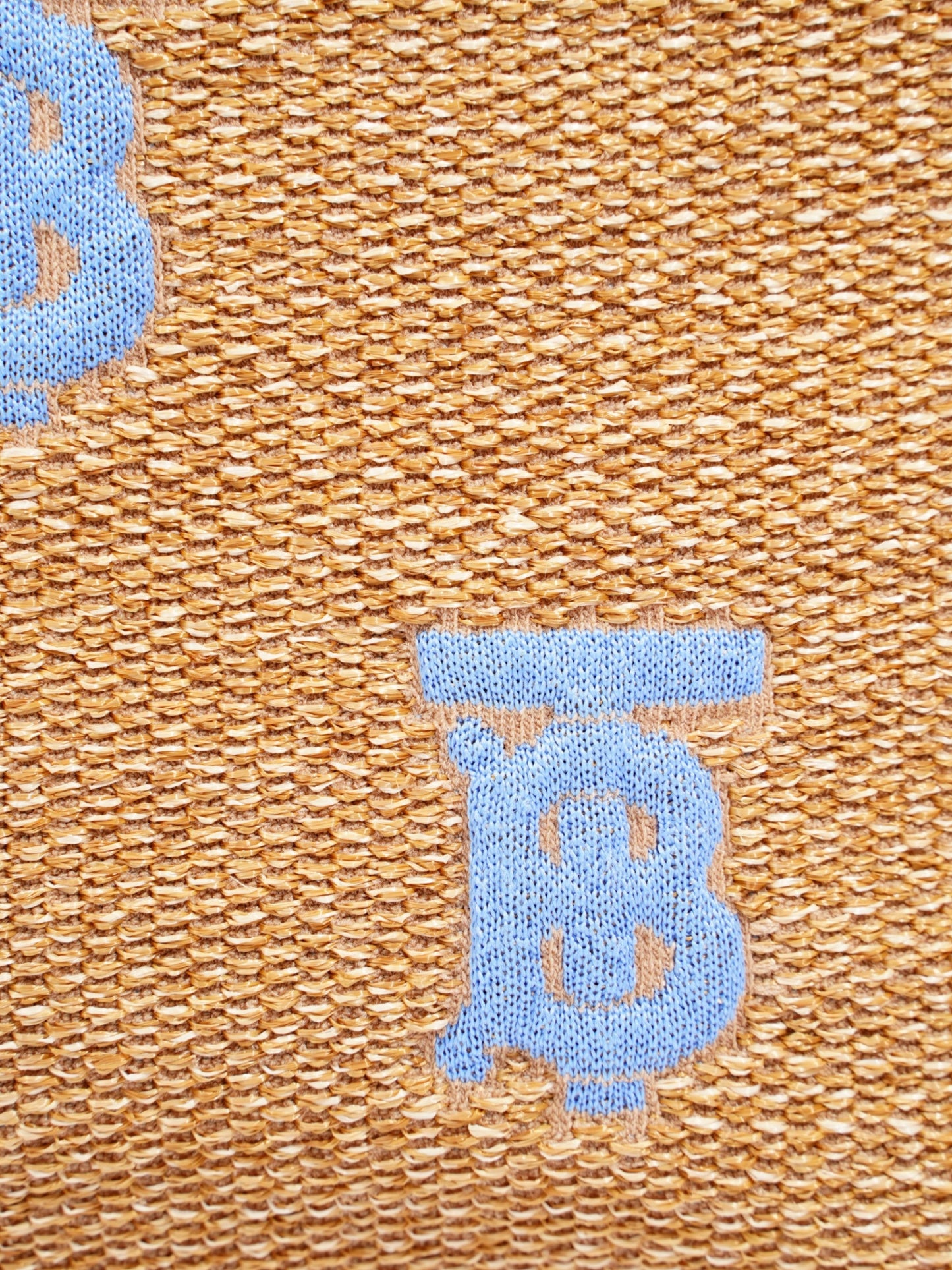 Burberry Embroidered Monogram Pouch Bag Beige / Blue Raffia