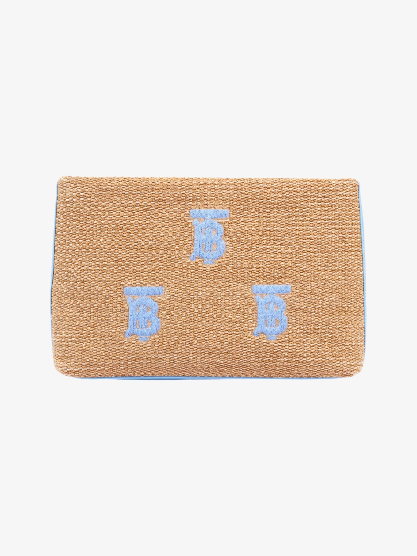 Burberry Embroidered Monogram Pouch Bag Beige / Blue Raffia