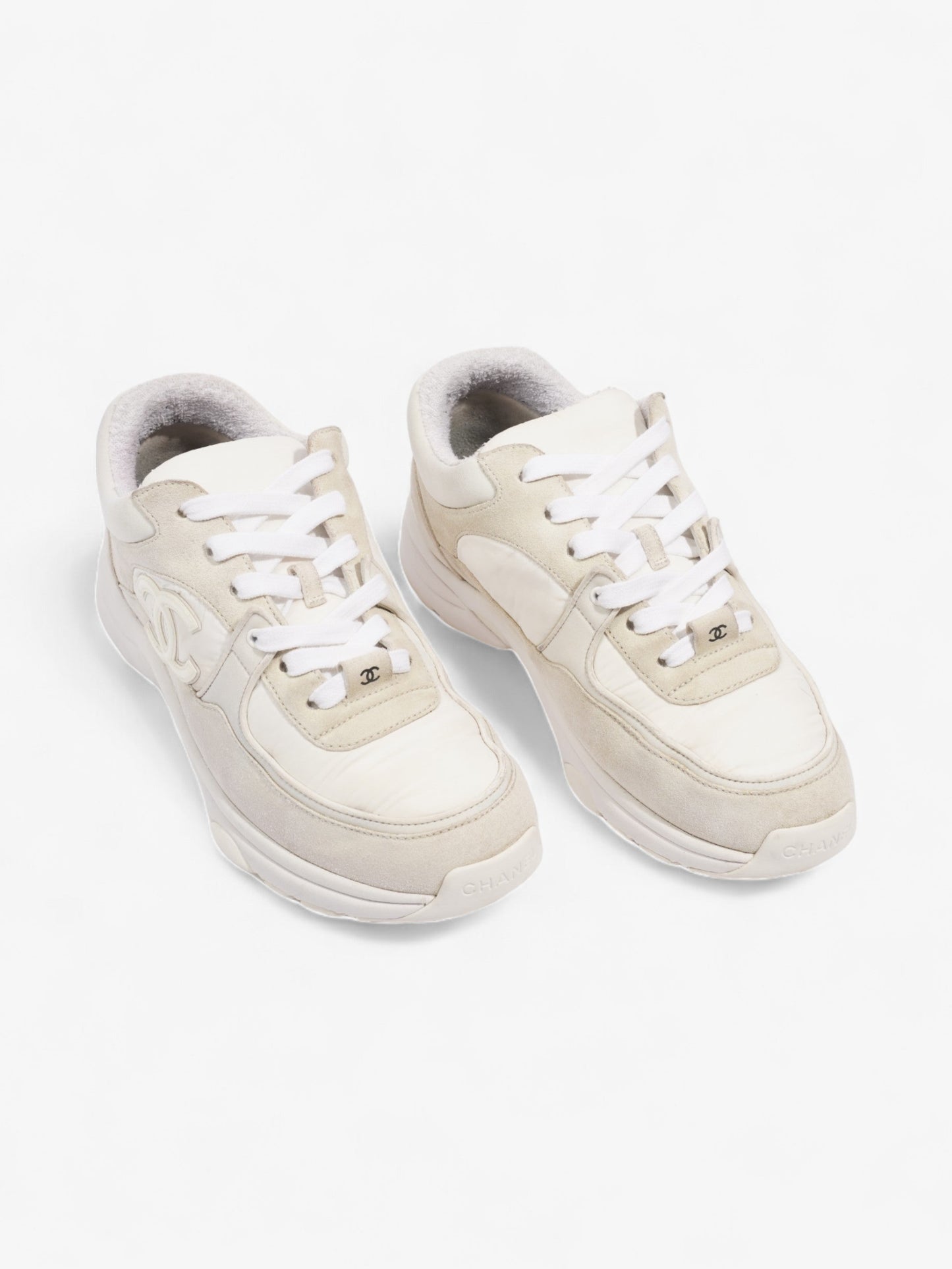 Chanel CC Logo Sneakers  White / Cream Suede EU 37.5 UK 4.5