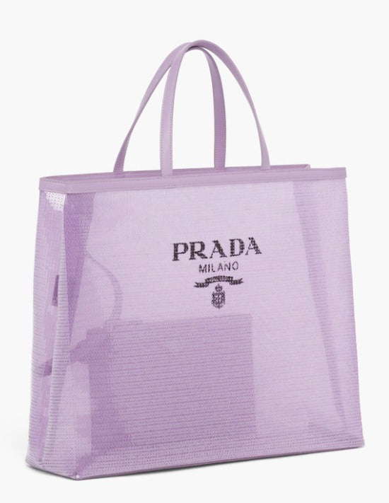 PRADA MESH SEQUIN LOGO TOTE BAG