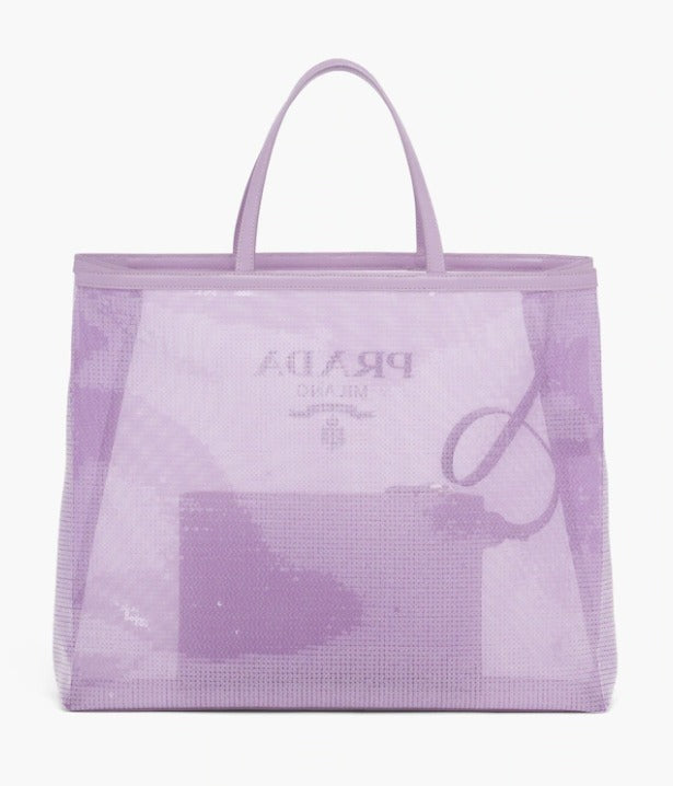 PRADA MESH SEQUIN LOGO TOTE BAG