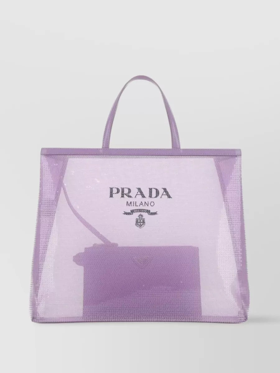 PRADA MESH SEQUIN LOGO TOTE BAG