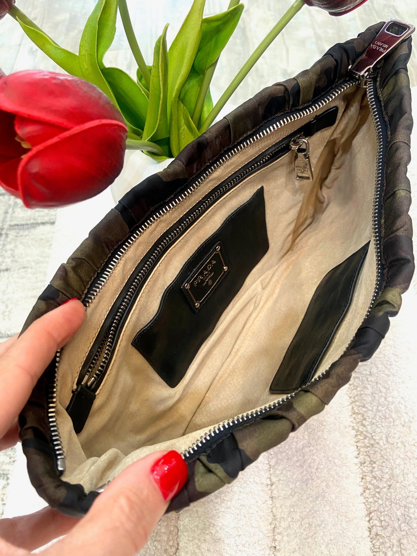 PRADA TESSUTO CAMOFLAGE GAUFRE POUCH CLUTCH BAG