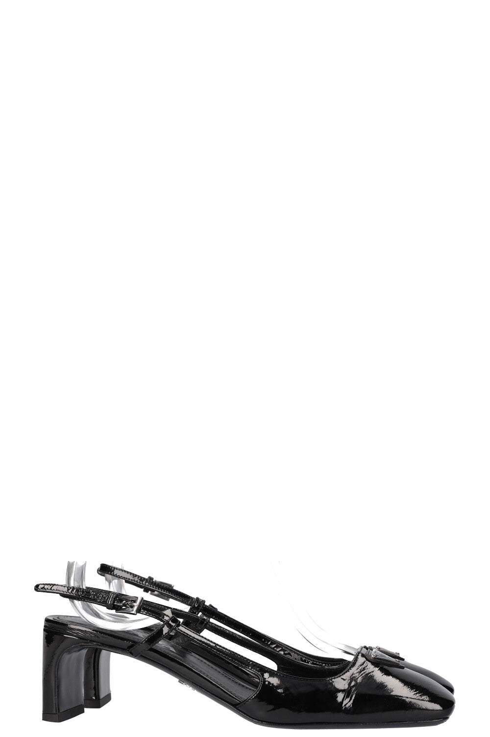 PRADA Logo Slingback Heels Patent Black