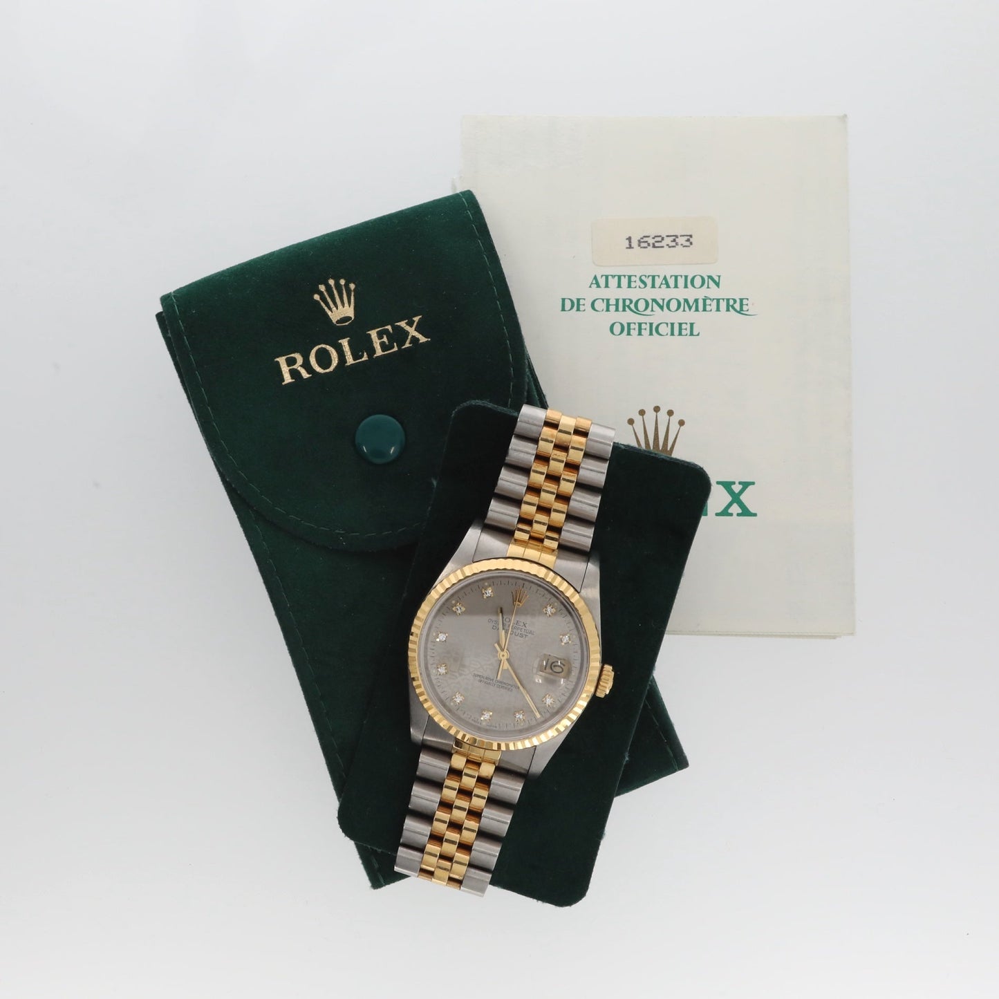 ROLEX Datejust, steel and gold wristwatch with indexes set with diamonds, circa 1989